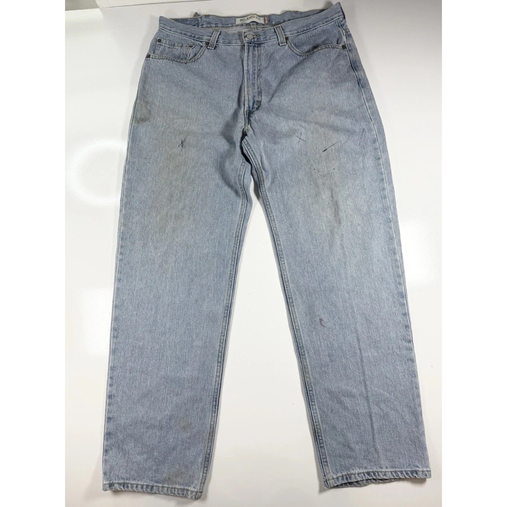 Levis 550 Mens 38x32 USA Faded Light Wash Distressed Grunge Denim Jeans Casual